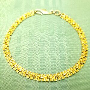 Vintage 90s Gold Tone Brick Link Bracelet 7.25" Large - Diamond Cut - 8g